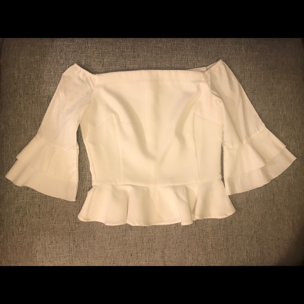 After Market off the shoulder white peplum shirt.